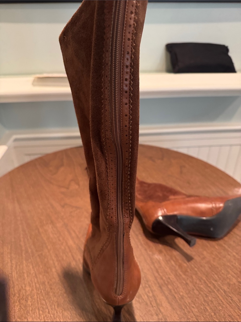 Franco Sarto Brown Suede & Leather Mid-Calf Heel Boots - Women's - Picture 4 of 5